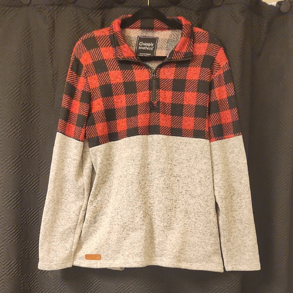 Simply Southern Red Plaid Pullover